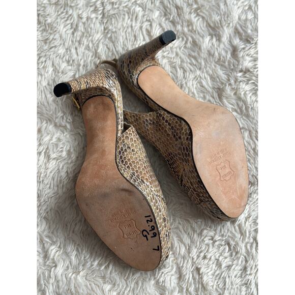 Stuart Weitzman Sz 7 Peeptoe Mushroom Crystal Slingback Snakeskin Pumps Heels - Picture 8 of 9